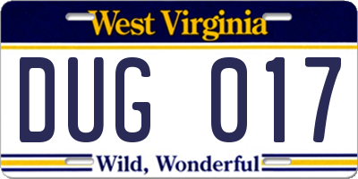 WV license plate DUG017