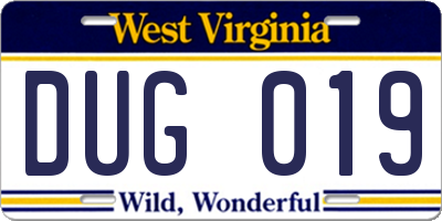 WV license plate DUG019