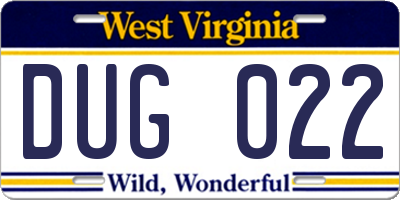 WV license plate DUG022