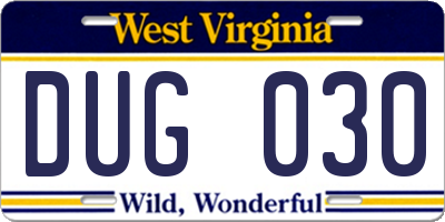 WV license plate DUG030