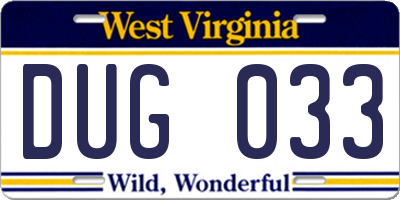 WV license plate DUG033