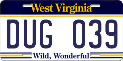 WV license plate DUG039