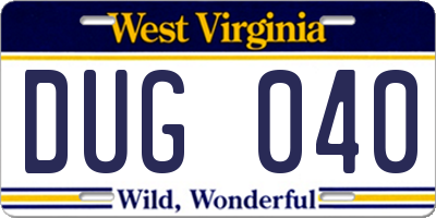 WV license plate DUG040