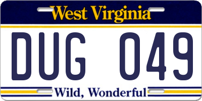 WV license plate DUG049