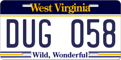 WV license plate DUG058