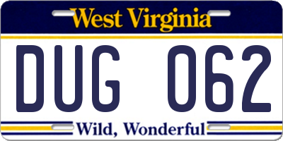 WV license plate DUG062