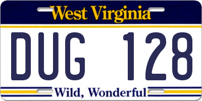 WV license plate DUG128