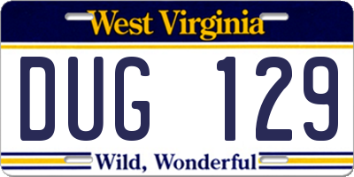 WV license plate DUG129