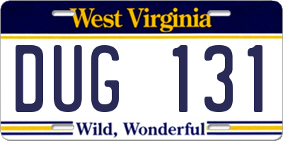 WV license plate DUG131