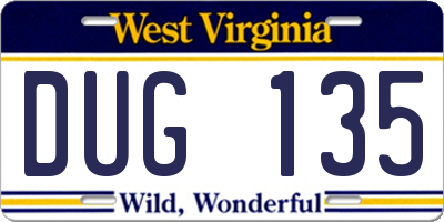 WV license plate DUG135