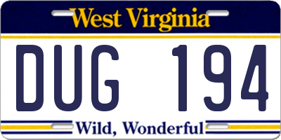WV license plate DUG194
