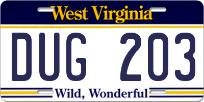 WV license plate DUG203