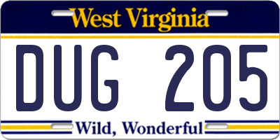 WV license plate DUG205