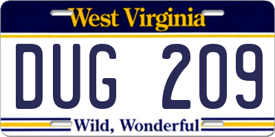 WV license plate DUG209