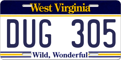 WV license plate DUG305