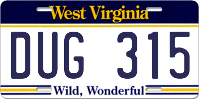 WV license plate DUG315