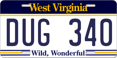 WV license plate DUG340