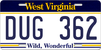 WV license plate DUG362
