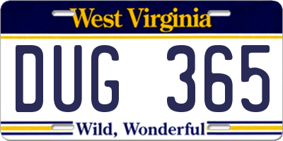 WV license plate DUG365