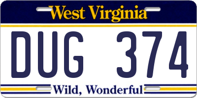 WV license plate DUG374