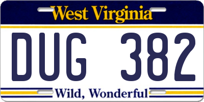 WV license plate DUG382