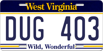 WV license plate DUG403