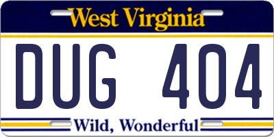 WV license plate DUG404