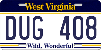 WV license plate DUG408