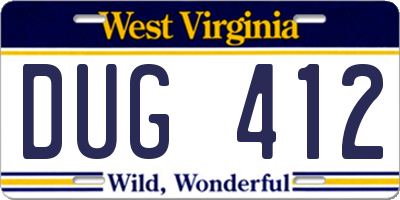 WV license plate DUG412