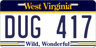 WV license plate DUG417