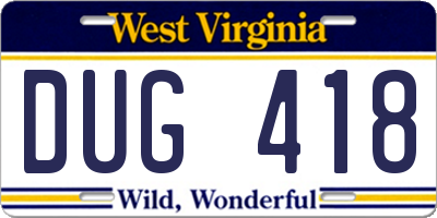 WV license plate DUG418