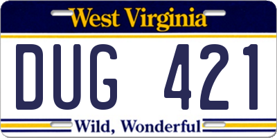 WV license plate DUG421