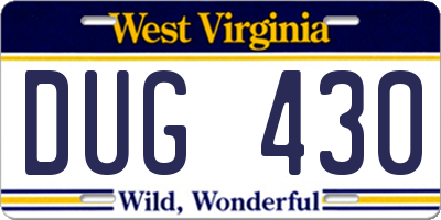 WV license plate DUG430