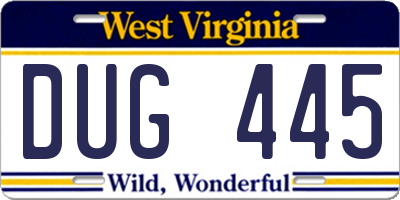 WV license plate DUG445