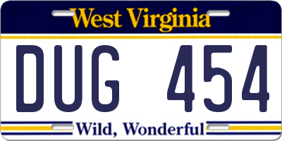 WV license plate DUG454