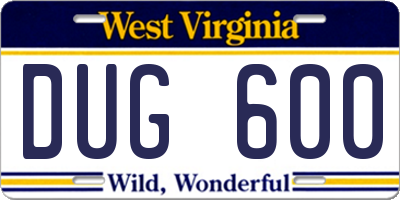 WV license plate DUG600