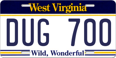 WV license plate DUG700