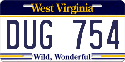 WV license plate DUG754