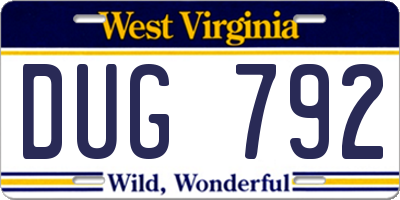 WV license plate DUG792