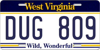 WV license plate DUG809