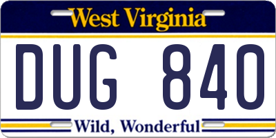 WV license plate DUG840