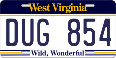 WV license plate DUG854