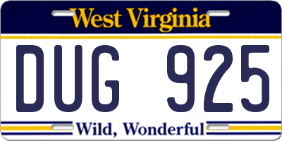 WV license plate DUG925