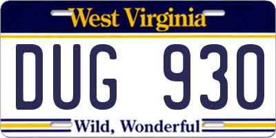 WV license plate DUG930