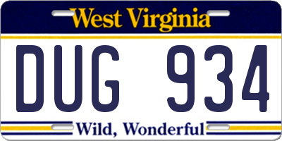 WV license plate DUG934