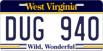WV license plate DUG940