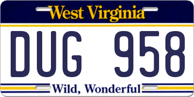 WV license plate DUG958
