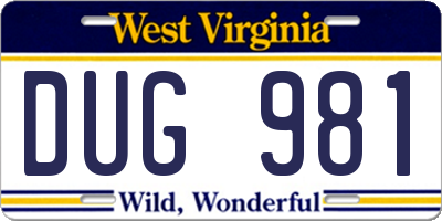 WV license plate DUG981