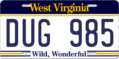 WV license plate DUG985