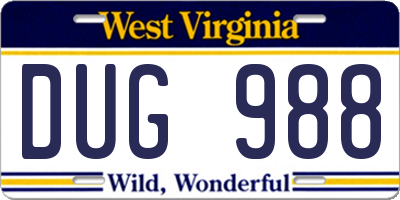 WV license plate DUG988